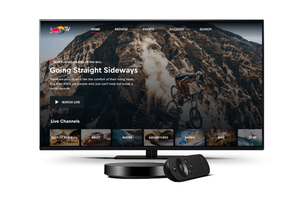 A generic TV displaying the Red Bull TV landing page using the Android TV app.