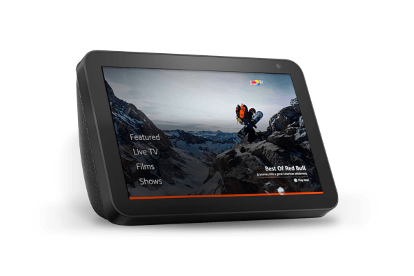 An Amazon Echo Show displaying Red Bull content from Red Bull TV