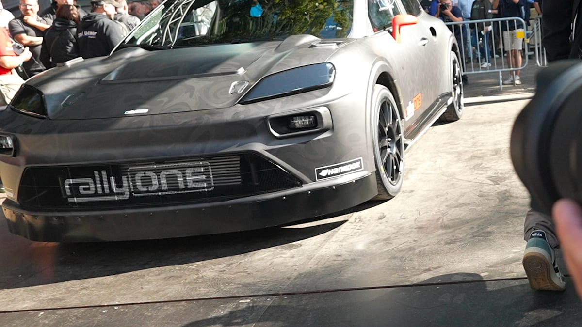 Project Rally One WRC27 prototype displayed at its public reveal in Huy, Belgium