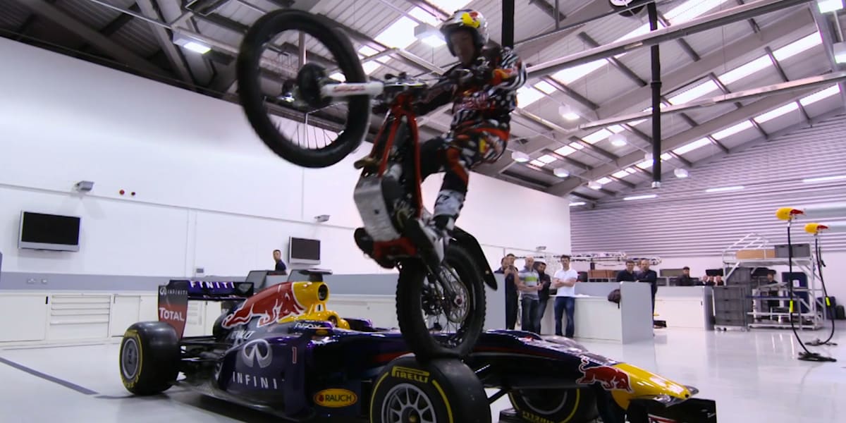 Dougie Lampkin drops in on the Red Bull Racing factory