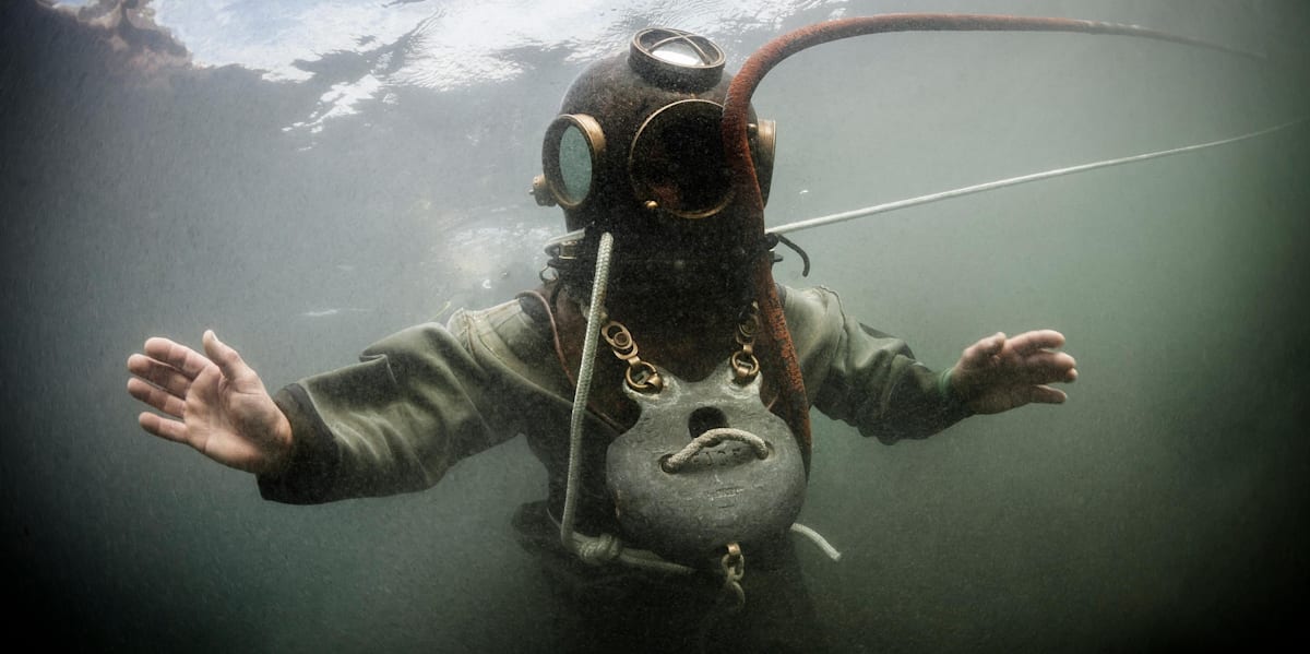 Antique diving gear Historic equipment in Lake Geneva