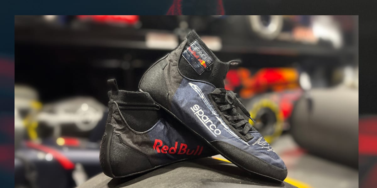 Racing boots of Max Verstappen (NED) Red Bull Racing
