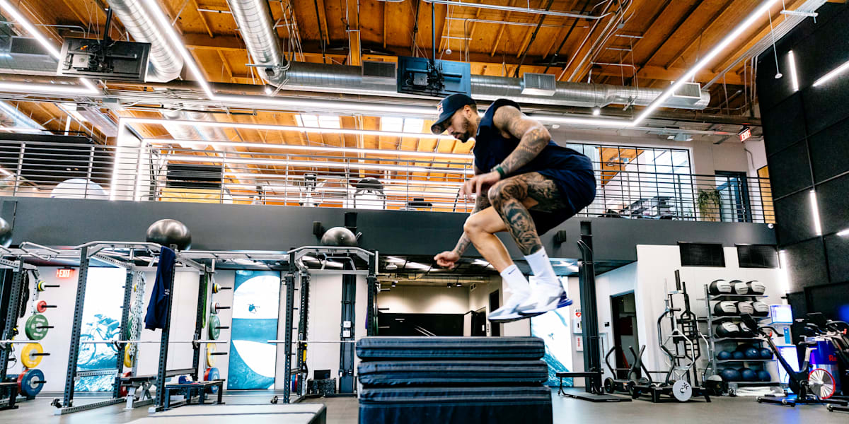 Box jumps and weight training with Miles Chamley-Watson