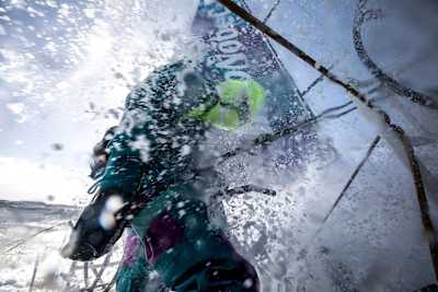 One of many frozen waves hits Martine Grael in the Southern Ocean aboard AkzoNobel.