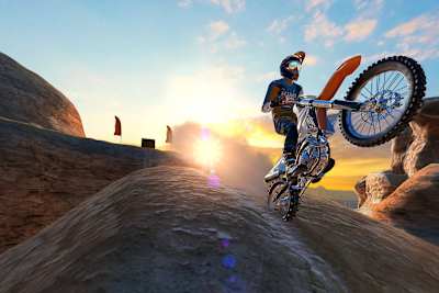 Screenshot of a bike scaling a rock in Dirt Bike Unchained