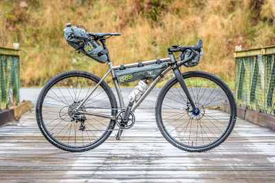 Gravel bike with bikepacking kit and saddle bags.