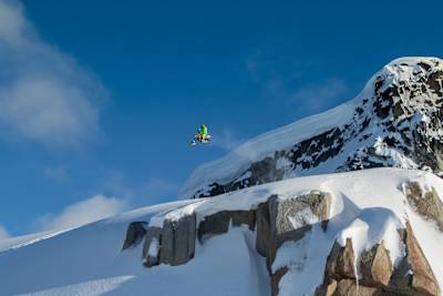 Reagen Sieg snowbikes in McCall, British Columbia