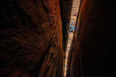 Rob Pizem climbs in Zion National Park, Utah, United States by Jeremiah Watt for 2016 Red Bull Illume.