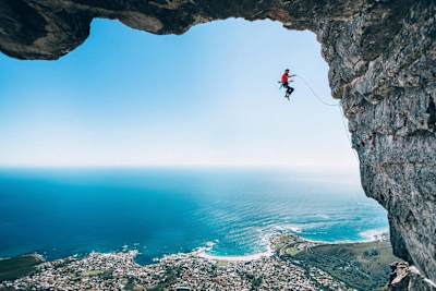 Jamie Smith falls from a climb in Cape Town, South Africa by Micky Wiswedel for Red Bull Illume 2016.