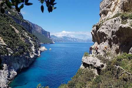Hikers take on the Selvaggio Blu trail in Sardinia, Italy.