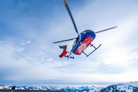 Freerunner Jason Paul leaps from a helicopter above the Streif in Kitzbühel, Austria on January 17, 2026.