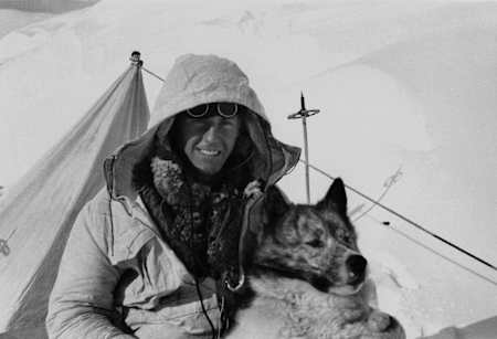 Thor Heyerdahl camping out in the snow in Norway.