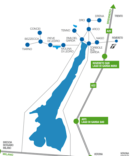 Map of the Northern Lake Garda region, Italy.