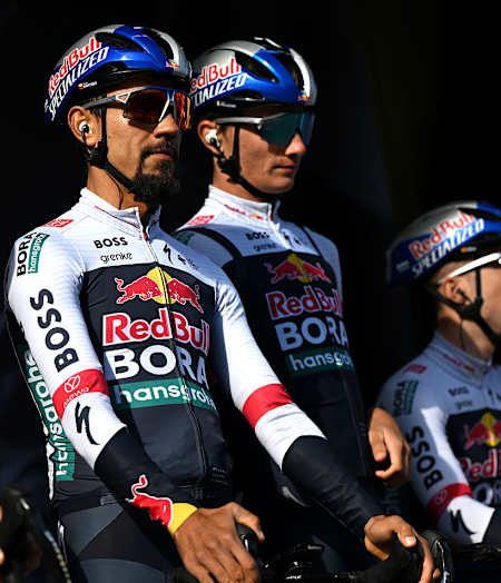 Daniel Felipe Martínez of Colombia and Team Red Bull - BORA - hansgrohe prior to the 111st Liege - Bastogne - Liege 2025
