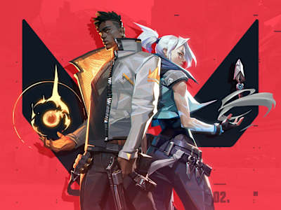 Phoenix et Jett sur la cover du jeu vidéo Valorant.