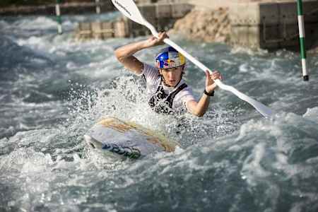 Jana Dukatova pushing hard through the rapids in Al Ain.