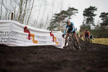 Wout van Aert and Mathieu van der Poel race at the 2016 CX World Championships in Heusden-Zolder, Belgium.
