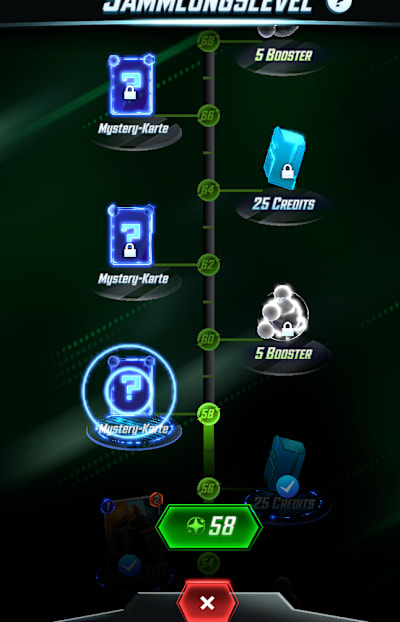 Eine Strecke aus Belohnungen für das Sammeln von Sammlungsleveln