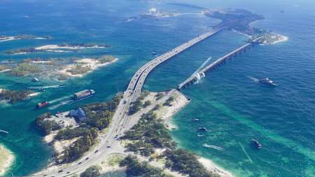 Screenshot from the GTA 6 trailer shows the sea and some bridges. 