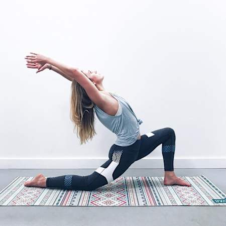 Running blogger Mathilde Draeger practising yoga.