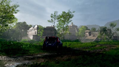 Screenshot aus Forza Horizon 5 zeigt ein Offroad-Fahrzeug in einer Maya-Ruine