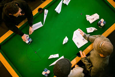 Participants fold paper planes at Red Bull Paper Wings 2019 New Zealand.