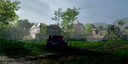 Una captura de pantalla de Forza Horizon 5 muestra un vehículo todoterreno en unas ruinas mayas.
