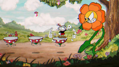 Una captura de pantalla del juego indie Cuphead.