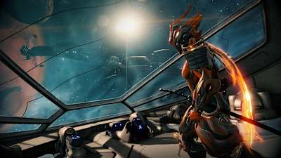 A Warframe player gazes misty-eyed at a space scene.