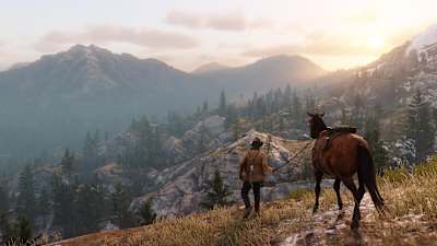 Screenshot of a horse in Red Dead Redemption 2.