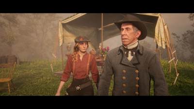 Screenshot of Red Dead Redemption 2 showing two characters.