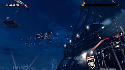 A screenshot from Trials Rising level i fell tower.