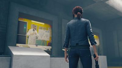 A screenshot from Control featuring FMV
