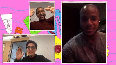 A photo of DJ Q, tofubeats and Gaidaa on a video call during episode one of Check Your DMs.