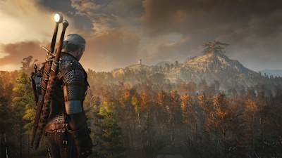 Geralt blickt über einen Wald hinweg