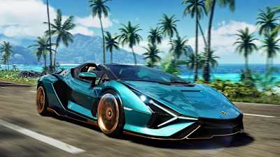 A screenshot of a Lamborghini Sián Roadster in action in The Crew: Motorfest