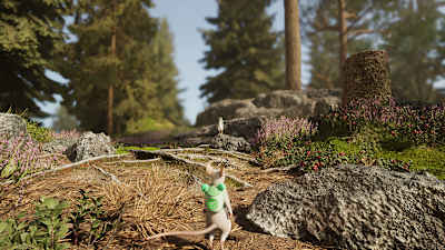 Screenshot from Hela shows two mice facing each other in a forest.