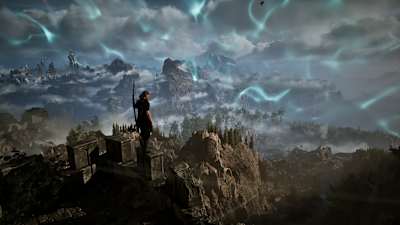 Screenshot aus dem Gothic Remake für den PC zeigt die Spielfigur auf einem Berg.