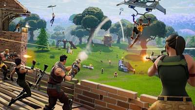 A promo shot showing a battle in action in Fortnite: Battle Royale.