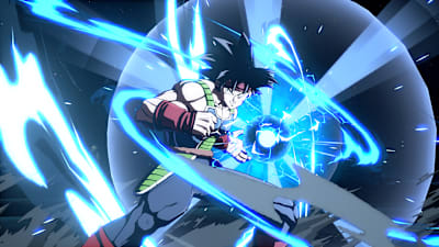 Screenshot of Bardock with Riot Javelin in the video game Dragon Ball Fighter Z.