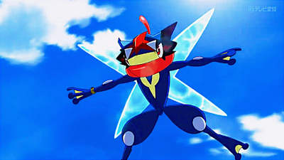 An action shot of Ash’s Greninja from Pokémon.