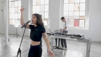 An image of Spanish soul singer Nathy Peluso performing the track Hot Butter during a special live session for Red Bull Music in Barcelona.