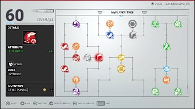 Use the MyPlayer tree to develop your character’s stats