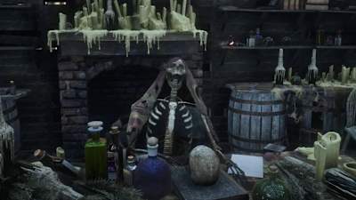 A screenshot of the UFO cult leader's skeleton in Red Dead Redemption 2.