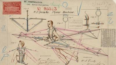 A patent drawing for a flying machine (1869)
