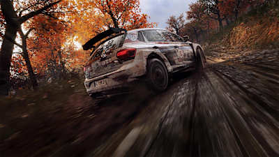 Exclusive screenshot of a vehicle racing in Dirt Rally 2.0.
