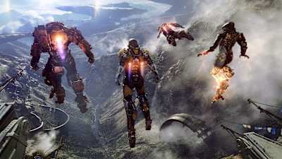 A screenshot from Anthem showing all four Javelins hovering