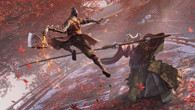 Imagen promocional de Sekiro luchando contra el Monje Corrupto en el videojuego Sekiro: Shadows Die Twice.