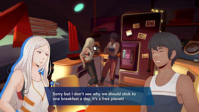Screenshot of characters talking in Haven