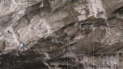 Adam Ondra pictured at the Hanshelleren Cave in Flananger, Norway.